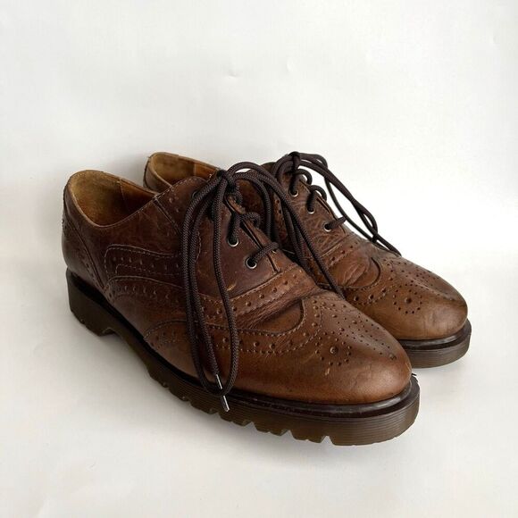 Dr Martens Shoes Wingtip Oxfords US 9 Brown Leather Brogue Made In‎ England - Picture 1 of 13